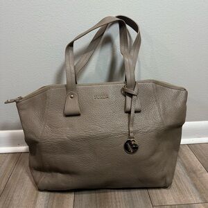 Furla genuine leather taupe tote bag large